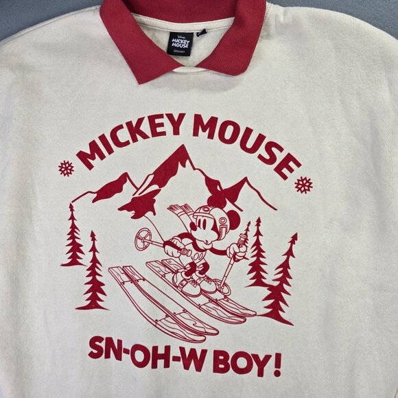 Disney Mickey Mouse Sweatshirt Womens Large White Red Polo Collar Ski Graphic - Picture 2 of 9